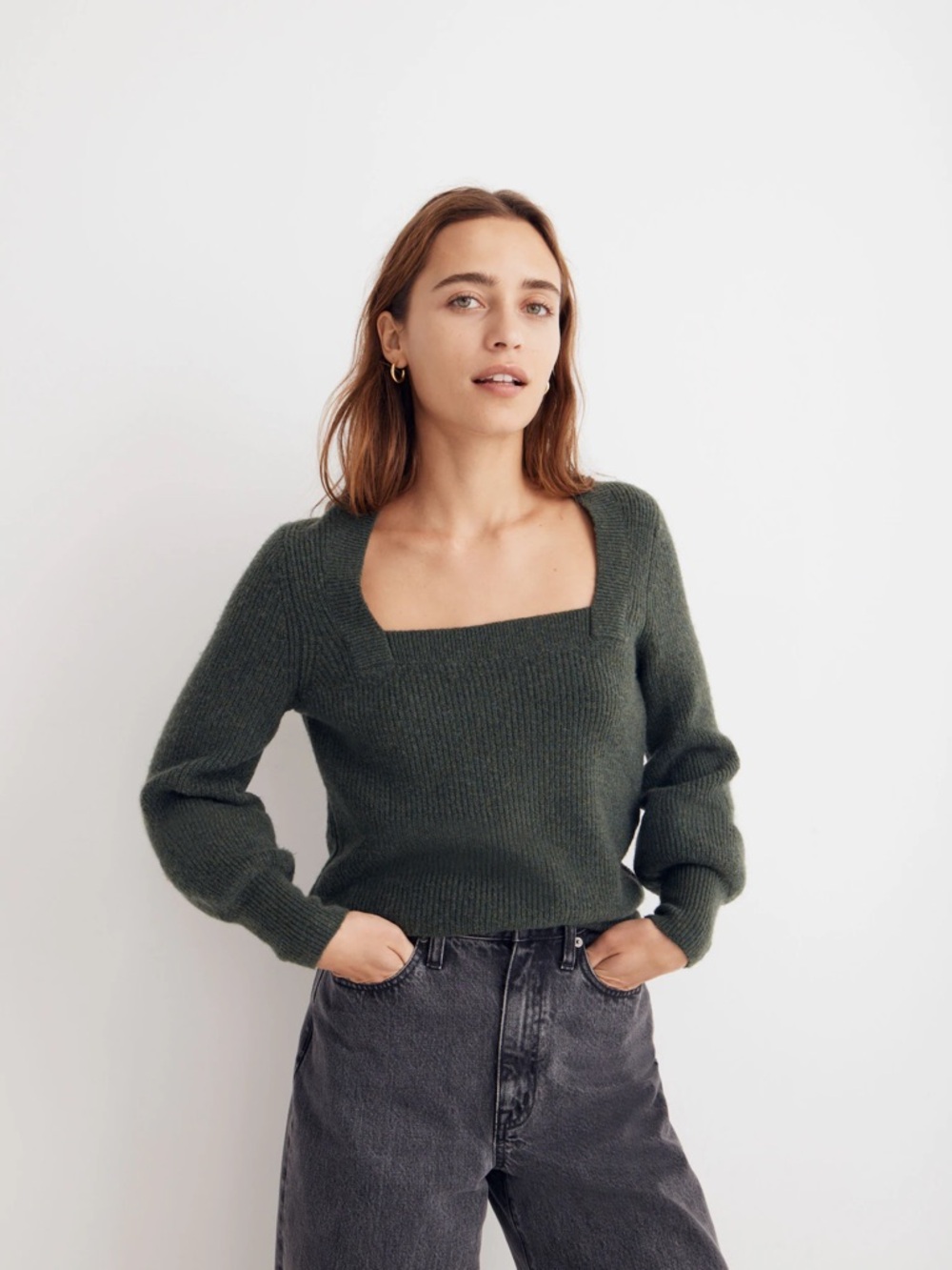 Madewell Olive Green Square Neck Knit Sweater